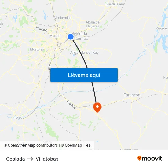 Coslada to Villatobas map