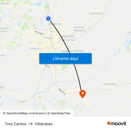 Tres Cantos to Villatobas map