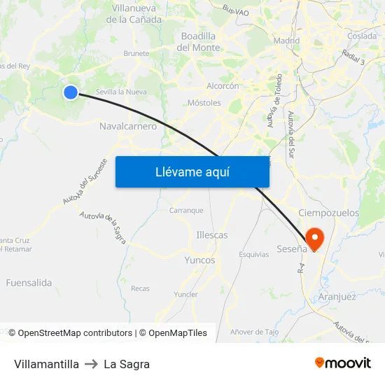 Villamantilla to La Sagra map