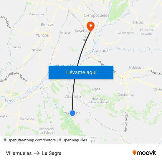 Villamuelas to La Sagra map