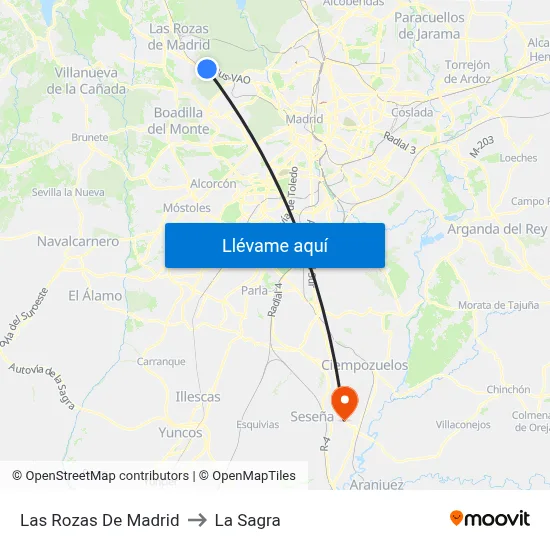 Las Rozas De Madrid to La Sagra map
