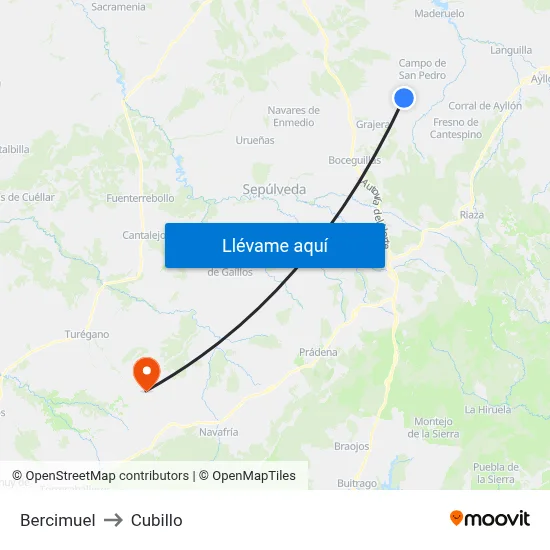 Bercimuel to Cubillo map