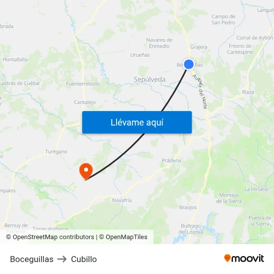 Boceguillas to Cubillo map