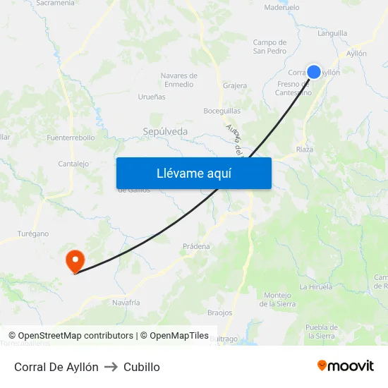 Corral De Ayllón to Cubillo map