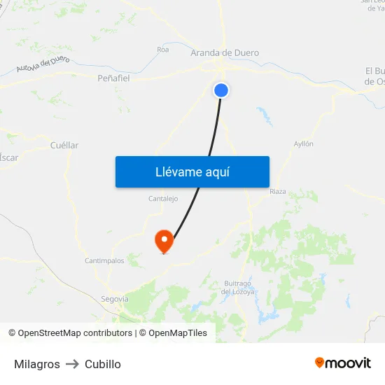 Milagros to Cubillo map