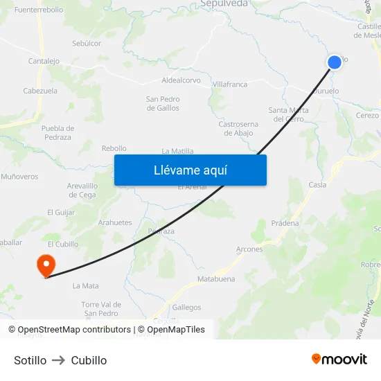 Sotillo to Cubillo map