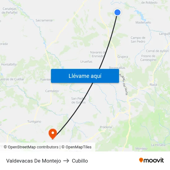 Valdevacas De Montejo to Cubillo map