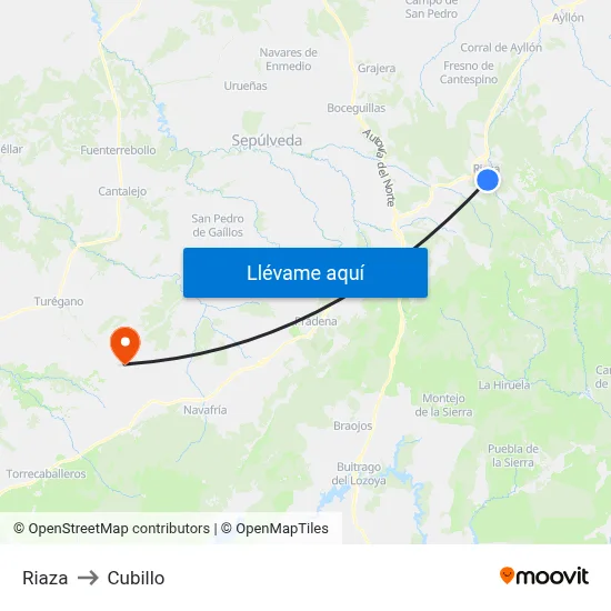 Riaza to Cubillo map