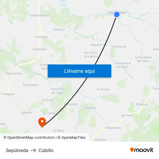 Sepúlveda to Cubillo map
