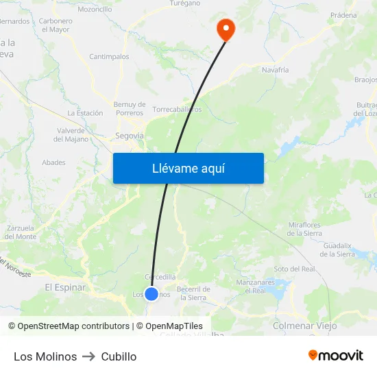 Los Molinos to Cubillo map