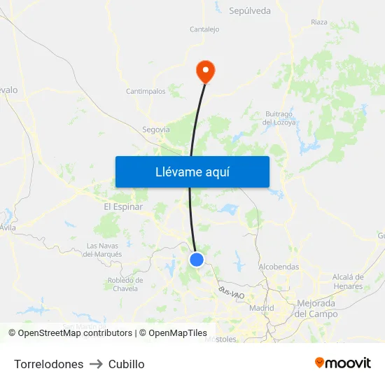 Torrelodones to Cubillo map