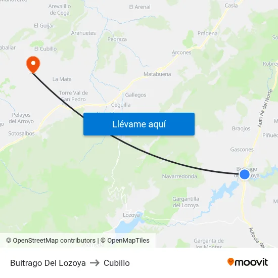 Buitrago Del Lozoya to Cubillo map