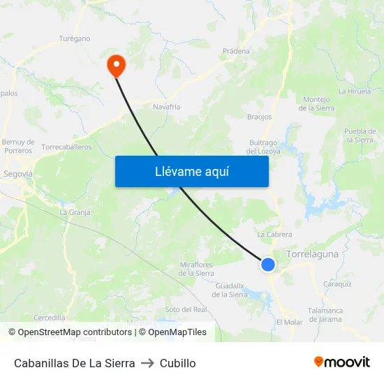 Cabanillas De La Sierra to Cubillo map