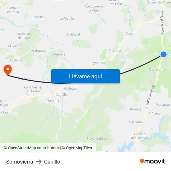 Somosierra to Cubillo map