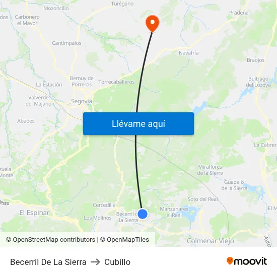 Becerril De La Sierra to Cubillo map