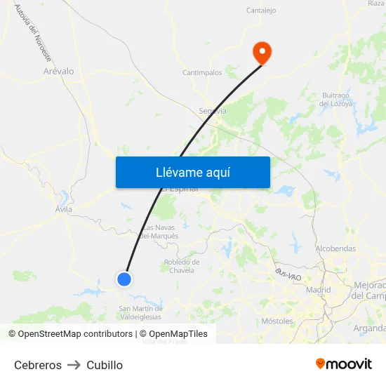Cebreros to Cubillo map