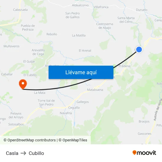 Casla to Cubillo map