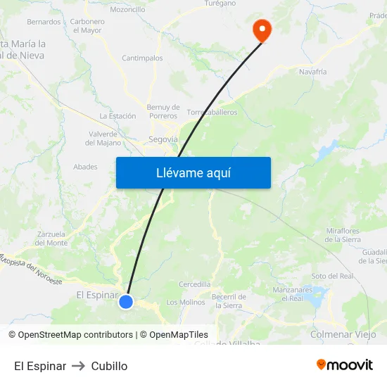 El Espinar to Cubillo map
