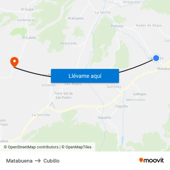 Matabuena to Cubillo map