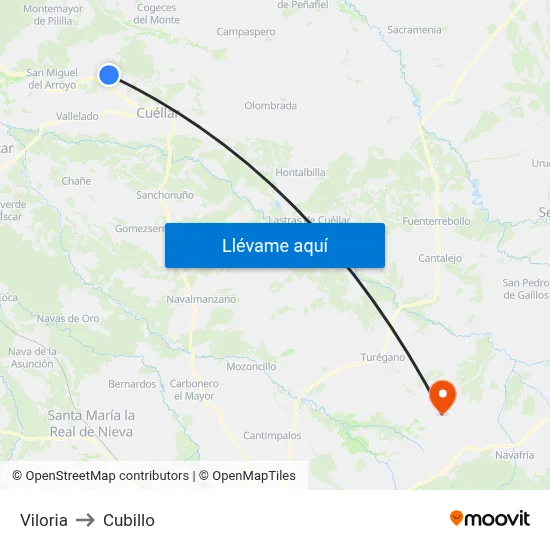 Viloria to Cubillo map