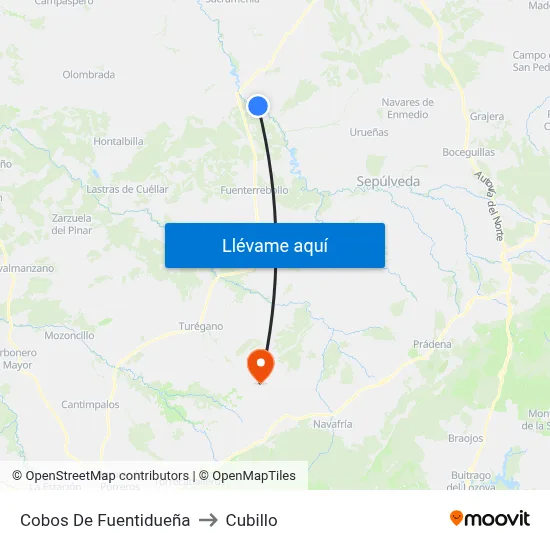 Cobos De Fuentidueña to Cubillo map