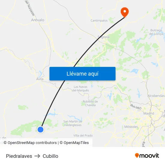 Piedralaves to Cubillo map