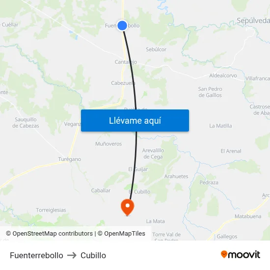 Fuenterrebollo to Cubillo map