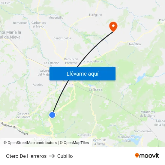 Otero De Herreros to Cubillo map