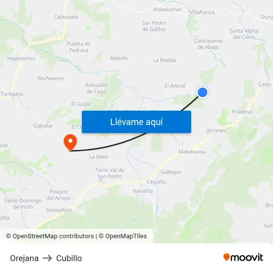 Orejana to Cubillo map