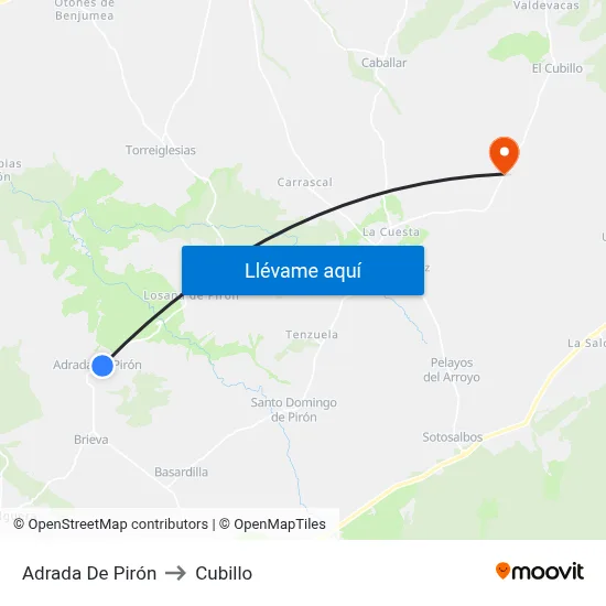 Adrada De Pirón to Cubillo map