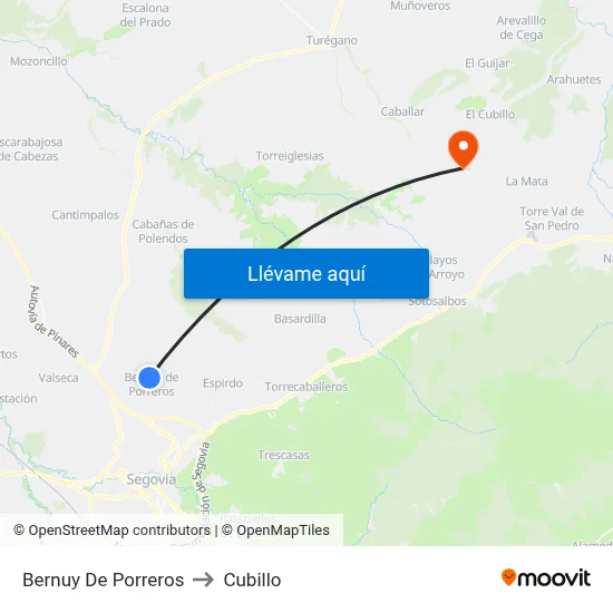 Bernuy De Porreros to Cubillo map