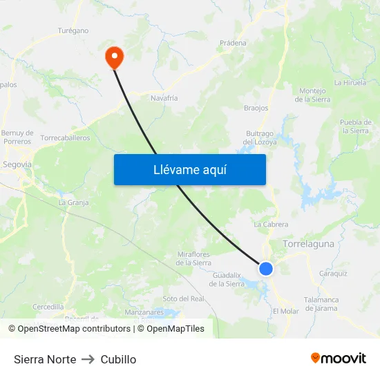 Sierra Norte to Cubillo map
