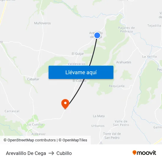 Arevalillo De Cega to Cubillo map