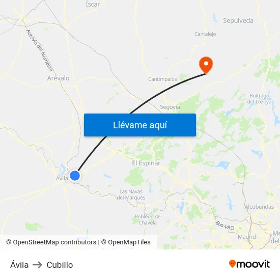 Ávila to Cubillo map