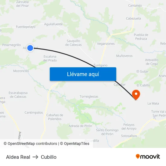 Aldea Real to Cubillo map