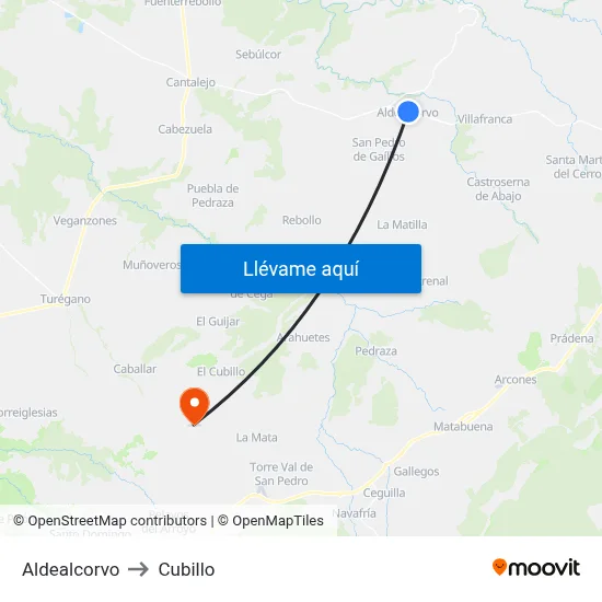 Aldealcorvo to Cubillo map