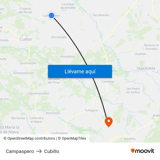 Campaspero to Cubillo map