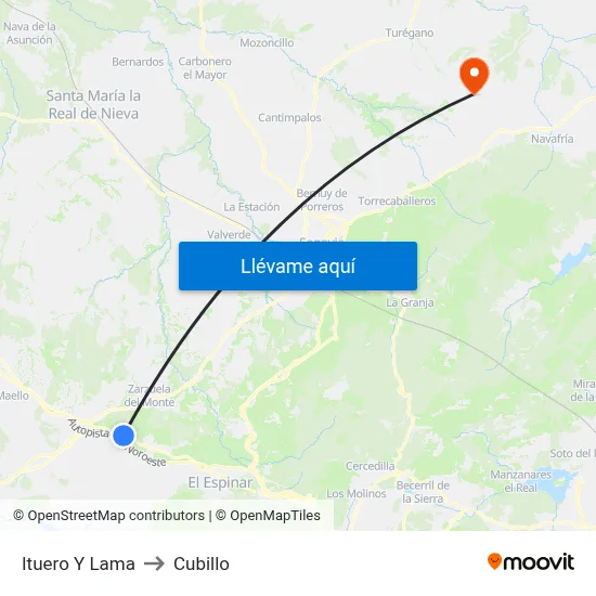 Ituero Y Lama to Cubillo map