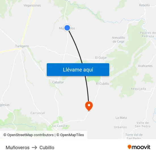 Muñoveros to Cubillo map