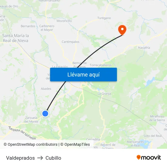 Valdeprados to Cubillo map