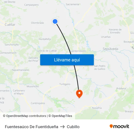 Fuentesaúco De Fuentidueña to Cubillo map