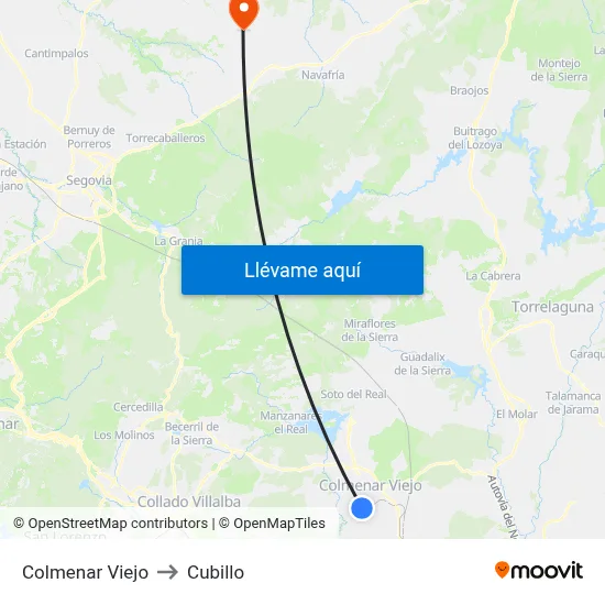 Colmenar Viejo to Cubillo map