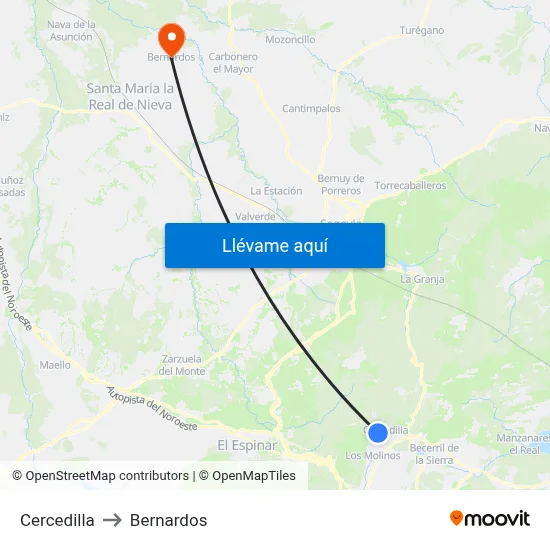 Cercedilla to Bernardos map