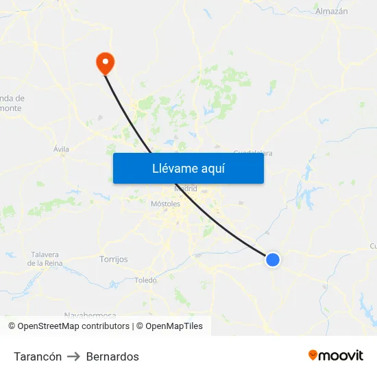 Tarancón to Bernardos map