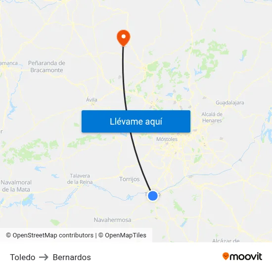 Toledo to Bernardos map
