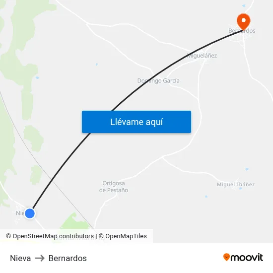 Nieva to Bernardos map