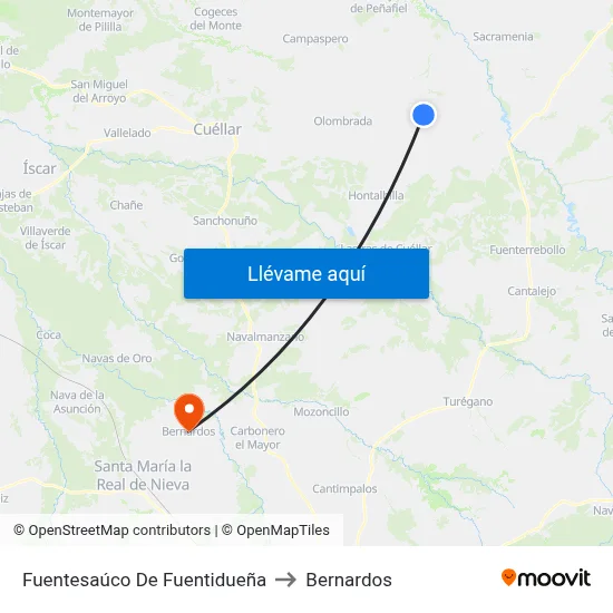 Fuentesaúco De Fuentidueña to Bernardos map