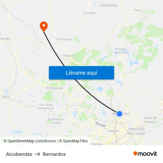 Alcobendas to Bernardos map
