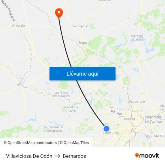 Villaviciosa De Odón to Bernardos map
