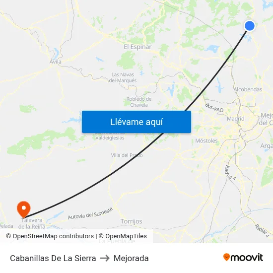 Cabanillas De La Sierra to Mejorada map